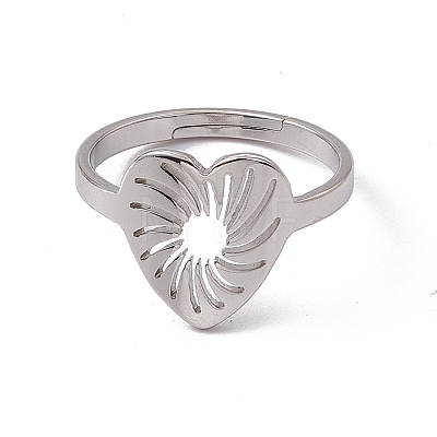 201 Stainless Steel Hollow Out Heart Adjustable Ring for Women RJEW-C045-02P-1