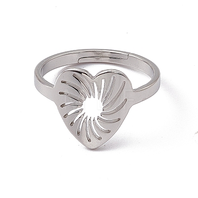 Non-Tarnish 201 Stainless Steel Hollow Out Heart Adjustable Ring for Women RJEW-C045-02P-1