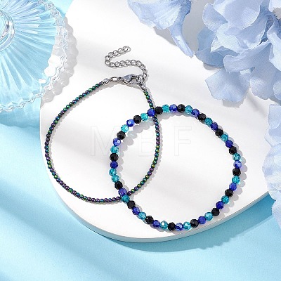 2Pcs Glass Beads Bracelets Stretch Bracelets Sets BJEW-JB10975-1