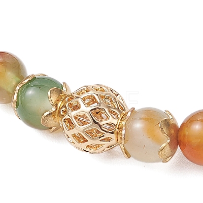 Natural Peacock Agate(Dyed & Heated) & Brass Round Beaded Stretch Bracelets for Women BJEW-JB12265-03-1