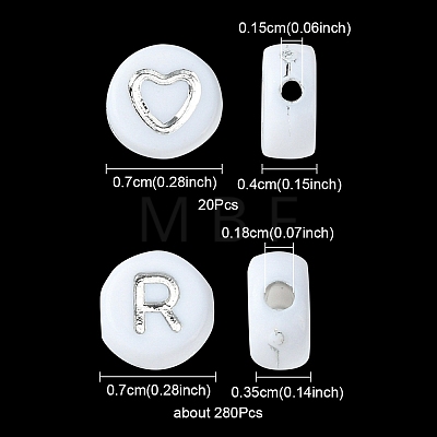 300pcs 2 Styles Opaque White Acrylic Beads MACR-YW0002-58B-1