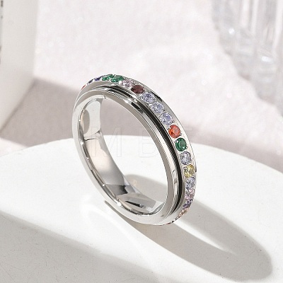 304 Stainless Steel Rhinestone Rotating Finger Rings RB-CBACDE8-02P-1