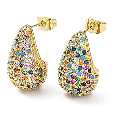 Cubic Zirconia Teardrop Stud Earrings EJEW-H137-01G-06-1