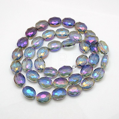 Faceted Electroplate Crystal Glass Oval Beads Strands EGLA-F058B-07-1
