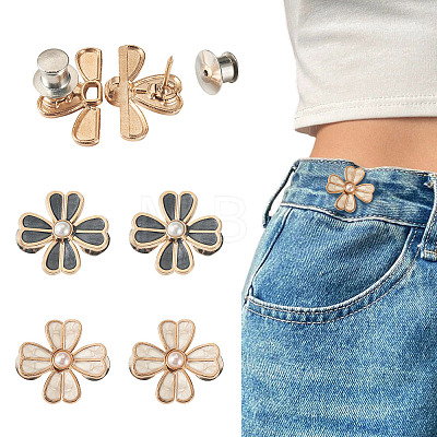 4Pcs 2 Colors Flower Alloy Enamel Adjustable Jean Button Pins DIY-TA0014-92-1