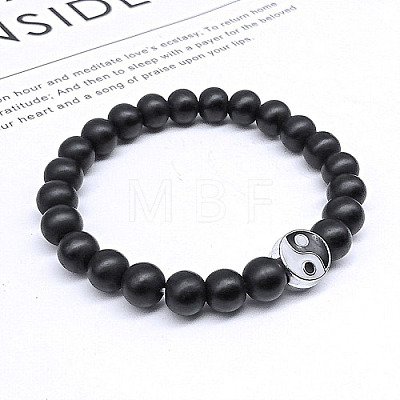 Synthetic Black Stone Beaded Stretch Bracelets with Yin-yang JE8006-1-1