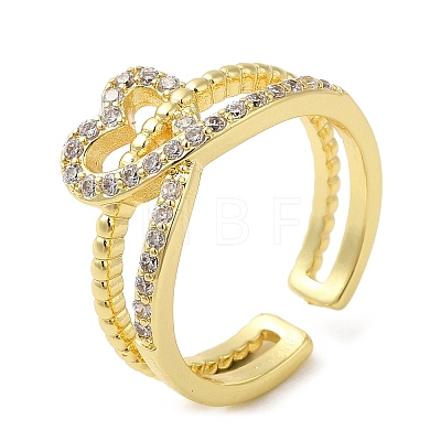 Rack Plating Brass Open Cuff Ring with Cubic Zirconia for Women RJEW-M151-04G-1