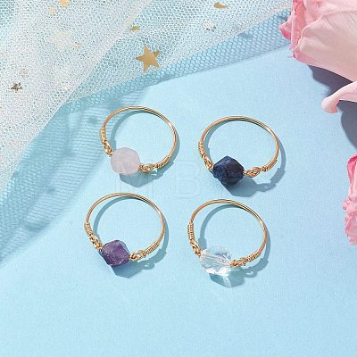 Star Cut Round Natural Mixed Gemstone Finger Rings RJEW-JR00726-1