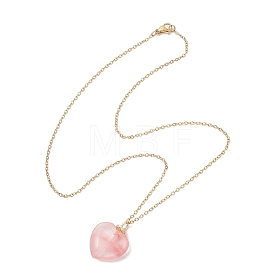 3Pcs 3 Styles Cherry Quartz Glass & Opalite & Natural Rose Quartz Heart Pendant 304 Stainless Steel Cable Chain Necklaces for Women NJEW-JN05971-1