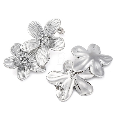 304 Stainless Steel Flower Stud Earrings for Women EJEW-U023-09P-1