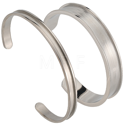 SUNNYCLUE 2Pcs 2 Styles C-Shaped 201 Stainless Steel Grooved Cuff Bangles STAS-SC0008-02-1