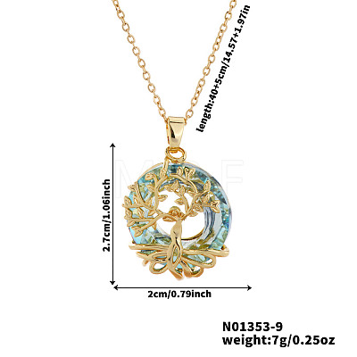 Elegant Brass & Glass Hollow Design Tree Pendant Necklaces WX2591-9-1