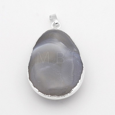 Oval Brass Natural Crystal Agate Pendants G-A136-B09S-1