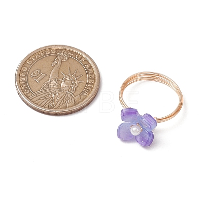 Flower Cellulose Acetate(Resin) & Shell Pearl Finger Rings RJEW-TA00181-01-1