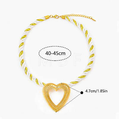 Ocean 304 Stainless Steel Big Heart Pendant Twisted Acrylic Fiber Cord Necklaces for Women WG896A0-01-1