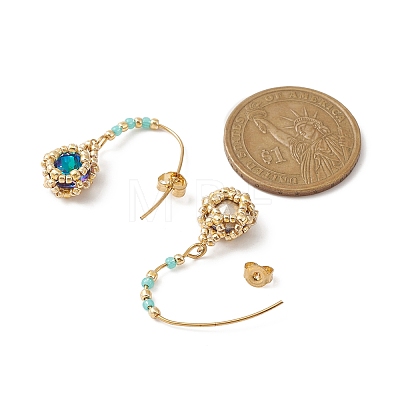 3 Pair 3 Color Rhinestone & Glass Beaded Flower Dangle Earrings EJEW-MZ00097-1