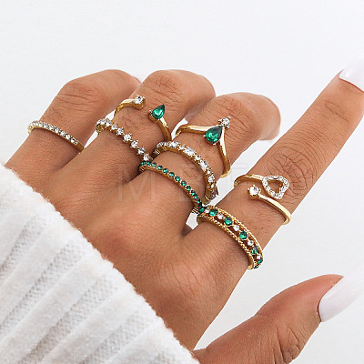8Pcs Alloy with Rhinestone Finger Rings Sets FS-WG5AB7E-02-1