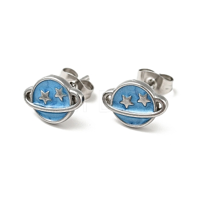 Enamel Planet with Star Stud Earrings with 316 Surgical Stainless Steel Pins EJEW-A081-06P-1
