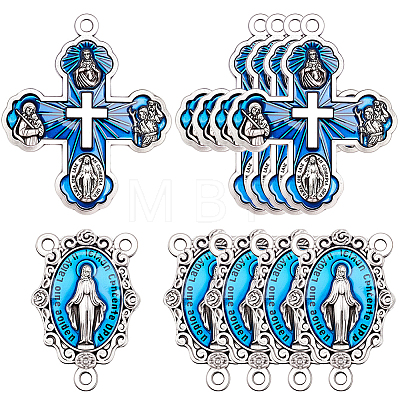 10Pcs Religion Alloy Enamel Blue Oval with Virgin Chandelier Component Links FIND-SC0024-36-1