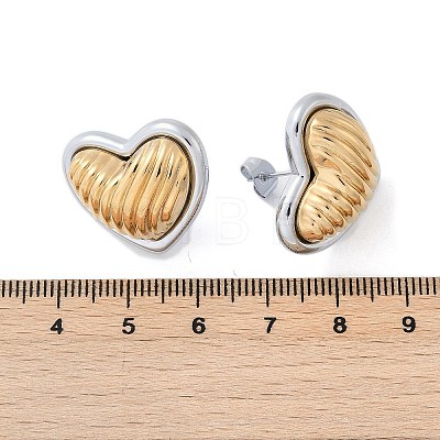 304 Stainless Steel Two Tone Heart Stud Earrings EJEW-M073-09PG-02-1