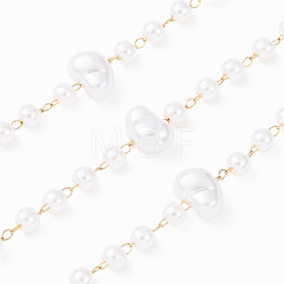 304 Stainless Steel & ABS Plastic Pearl Round & Nuggets Bead Cable Chains CHS-G048-05G-1