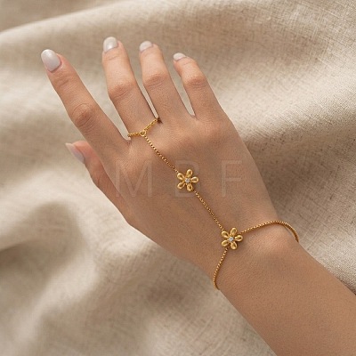 304 Stainless Steel Flower Hand Chain Ring Bracelets for Women NO1550-1