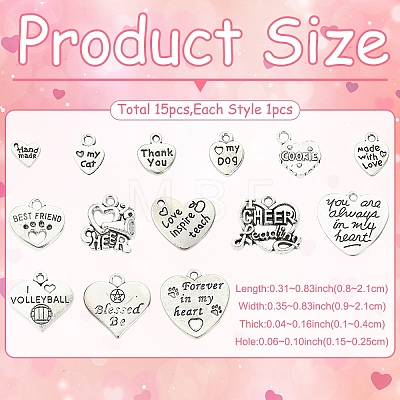 15Pcs 15 Styles Tibetan Style Alloy Pendants FIND-YW0011-88-1