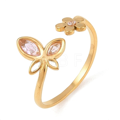 304 Stainless Steel with Glass Rhinestone Open Cuff Rings RJEW-Z132-04G-1