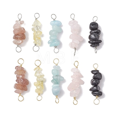 120Pcs 12 Styles 12 Constellation Mixed Gemstone Copper Wire Wrapped Chip Beaded Connector Charms PALLOY-JF02905-1