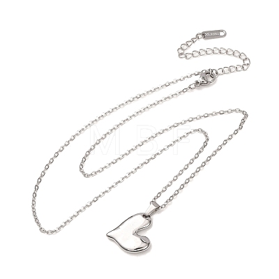 304 Stainless Steel Heart Pendant Cable Chain Necklaces for Men Women NJEW-K308-02C-P-1