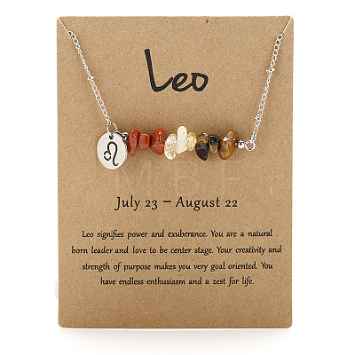 667 Stainless Steel with Natural Red Jasper & Natural Yellow Quartz & Natural Tiger Eye Chip Pendant Necklaces FS-WGFED6E-07-1