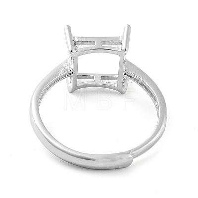 Square Adjustable 925 Sterling Silver Ring Components STER-G042-04P-1