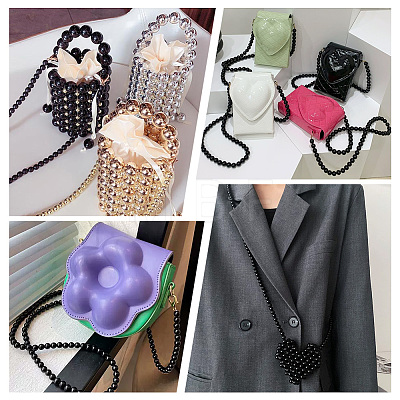 Black Plastic Imitation Pearl Round Beaded Bag Handles FIND-WH0127-22F-1