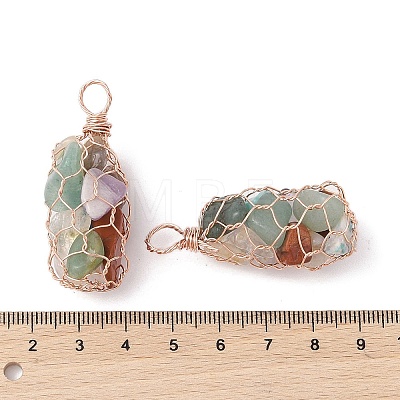 Rack Plating Copper Wire Wrapped Natural Mixed Stone Chip Big Pendants G-C130-01RG-09-1