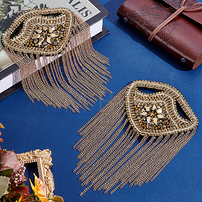 2Pcs Brass & Glass Tassel Epaulettes AJEW-GA0009-97-1