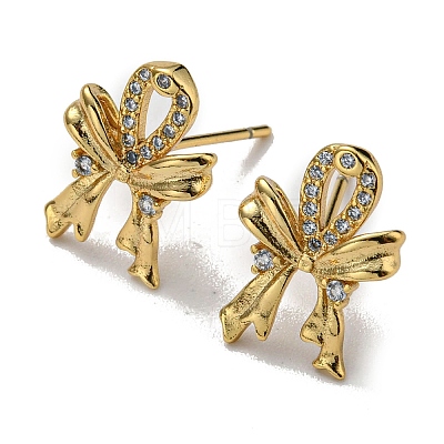 Rack Plating Brass Bowknot Stud Earrings with Cubic Zirconia EJEW-D063-10G-1