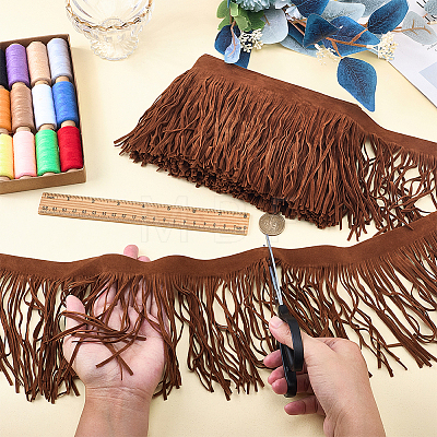 Faux Suede Fabric Tassel Ribbons OCOR-WH0109-110B-1