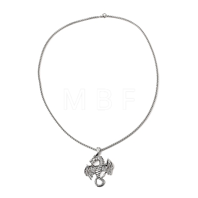 Alloy Dragon Pendant Necklace with 201 Stainless Steel Box Chains NJEW-D053-01AS-1