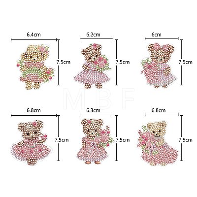 6Pcs Bear DIY Diamond Painting Keychain Kit PW-WG61106-01-1