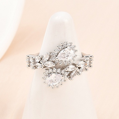 Brass Micro Pave Cubic Zirconia Cuff Rings for Women RJEW-Z113-48P-1