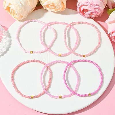 Pink Color Palette Glass Seed Beaded Stretch Bracelet Sets BJEW-MZ00102-1