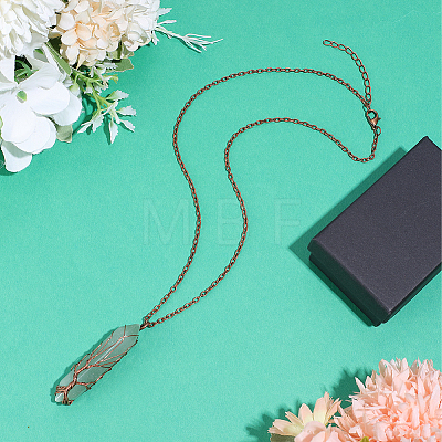 1Pc Natural Green Aventurine Bullet Macrame Pouch Pendant Alloy Chain Necklaces NJEW-PA0001-01A-1