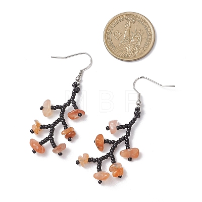 316 Surgical Stainless Steel Glass Seed Beads Chip Dangle Earrings EJEW-TA00774-03-1