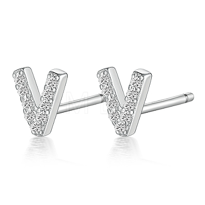 Anti-Tarnish Rhodium Plated 925 Sterling Silver Initial Letter Stud Earrings HI8885-22-1