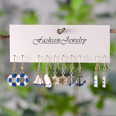 5 Pairs Nautical Theme Zinc Alloy Enamel Dangle Earrings FS-WG423E9-01-1