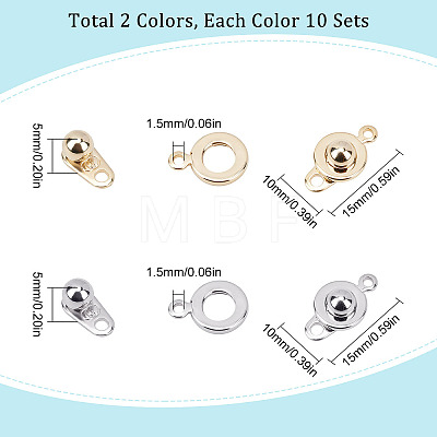 20 Sets 2 Colors 201 Stainless Steel Snap Clasps STAS-SC0004-14-1