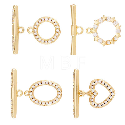4Sets 4 Styles Brass Micro Pave Clear Cubic Zirconia Toggle Clasps KK-TA0008-81-1