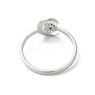 304 Stainless Steel Moon & Sun Open Cuff Ring for Women RJEW-K245-33P-1