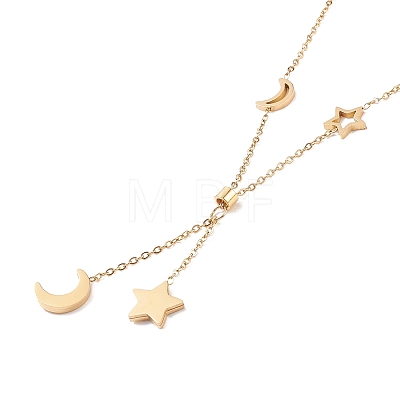 Resin Shell Star and Moon Pendant Lariat Necklace NJEW-D296-14G-1