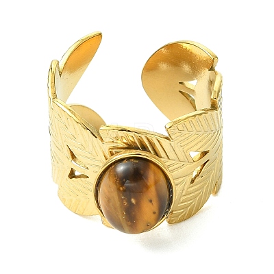 Natural Carnelian/Black Agate/Tiger Eye/Lapis Lazuli/Moss Agate Cuff Open Rings RJEW-JR01079-04-1